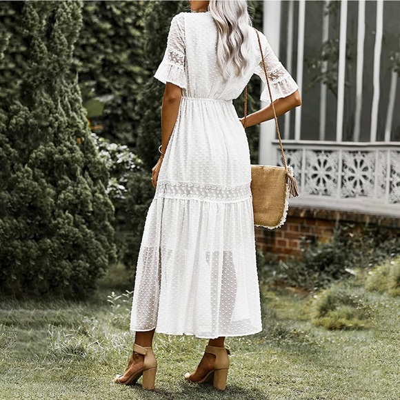 ✦Boho Long Elegant Lace Embroidered White Maxi Dress✦ - Picture 4 of 5